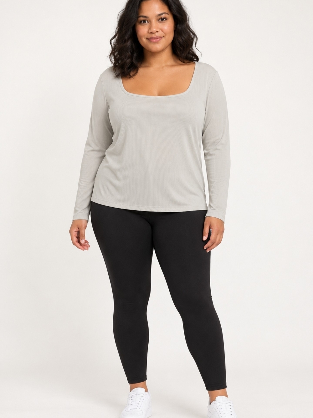 Avia Light Gray Ribbed Square Neck Long Sleeve Activewear Top XXXL (22)
